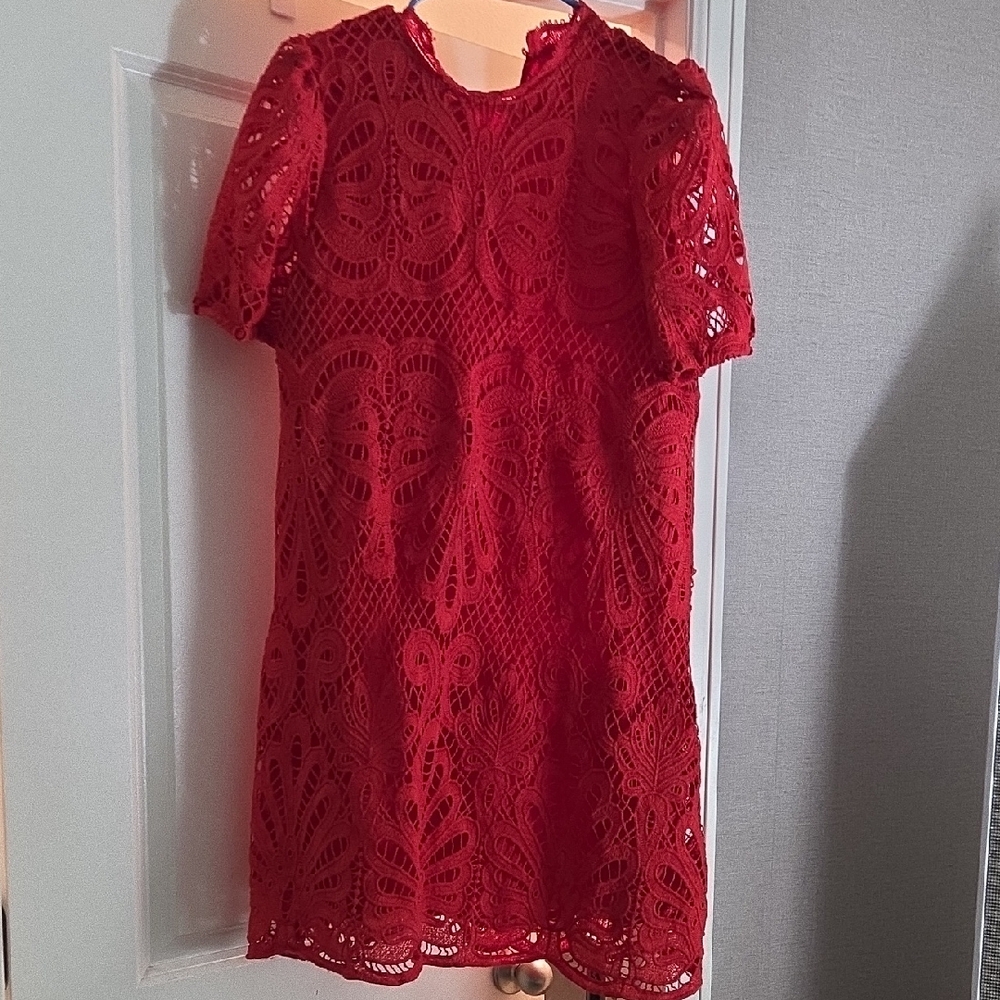 SHEIN Red Lace Short Sleeve Mini Dress